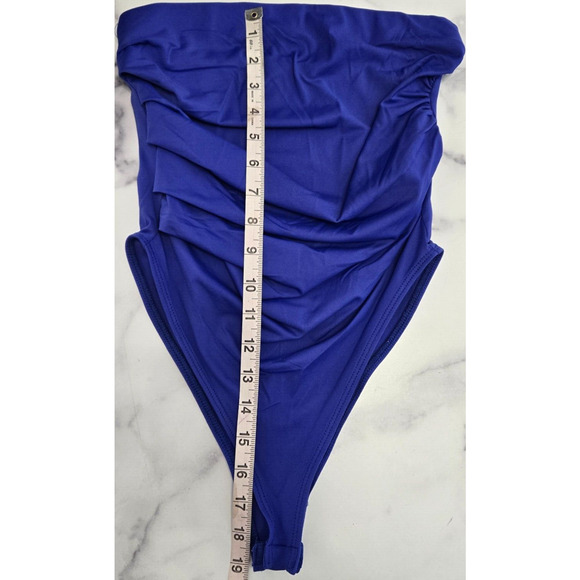 Zara Womens Strapless Bodysuit One Piece Small Cobalt Blue Ruched Sexy Beach - Picture 8 of 8